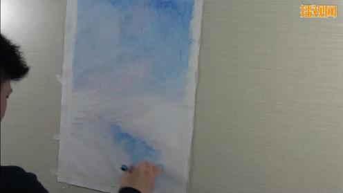 油画风景视频、刀画教学视频之乡间风景小道中水天一色天空的画法