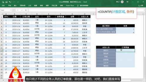 excel条件计数函数视频：按区域统计个人产品订单数量