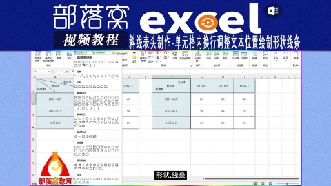 excel斜线表头制作视频：单元格内换行调整文本位置绘制形状线条