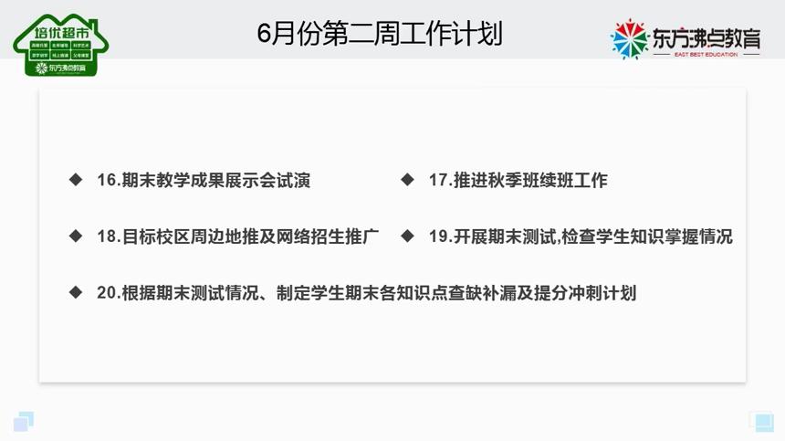 2020年6月份东方沸点教育加盟校区工作参考计划