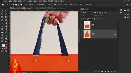ps手提袋设计视频：快速抠图技巧智能滤镜调色混合模式贴图