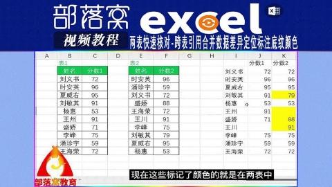 excel两表快速核对视频：跨表引用合并数据差异定位标注底纹颜色