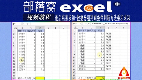 excel最后结果求和视频：数据分组判别条件判断方法乘积求和